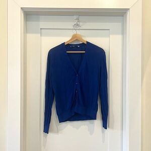 Zara Sheer Knit Button Cardigan in Cobalt Blue - Large